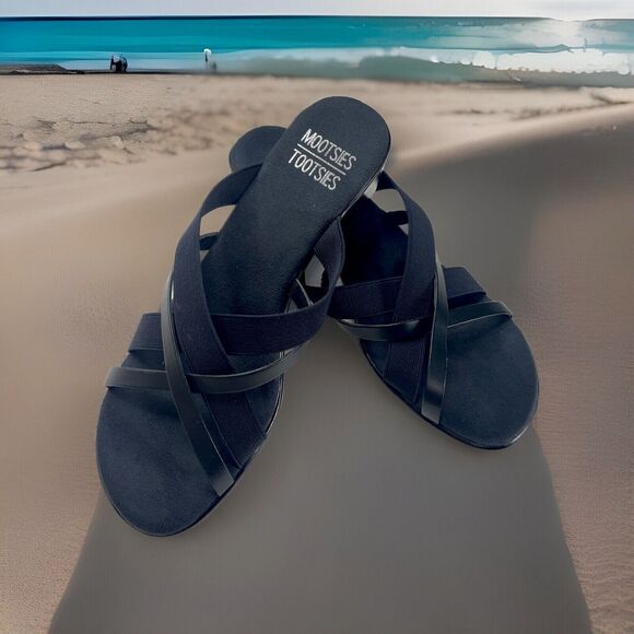 Mootsies Tootsies Black Slide On Sandals Backless Miles Size 8.5 Moscionaa - Picture 1 of 11